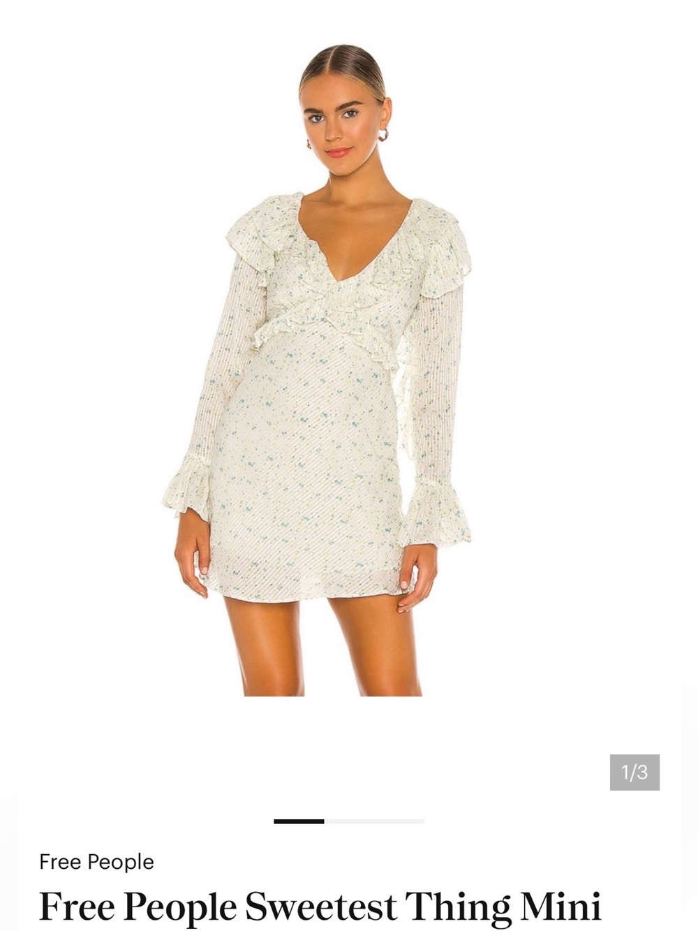 NWT Free People Floral Speckle Mini Dress in Ivory with Blue Flecks